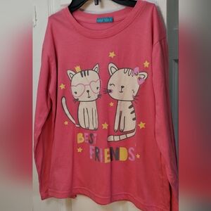Girl's Pink Cat Graphic Long Sleeve T-shirt